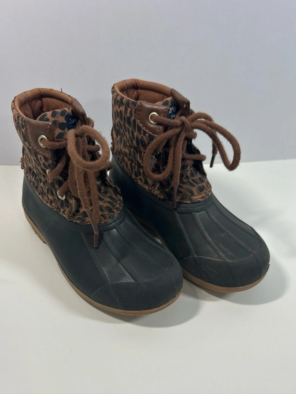 Girls Toddler Sperry Port Duck Boots Brown  Leopard print size 10